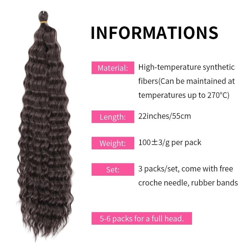 Dsoar Water Wave Twist Crochet Hair Deep Twist Hair Bundles Synthetic Curly Braiding Hair Extension Ombre Curl Braiding Hairpiece, 22Inch 3 Packs - Image 3